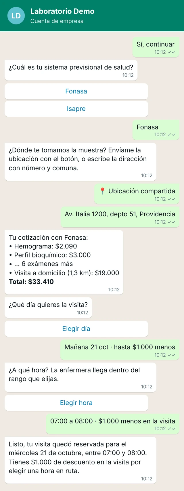 WhatsApp: cotización y reserva
